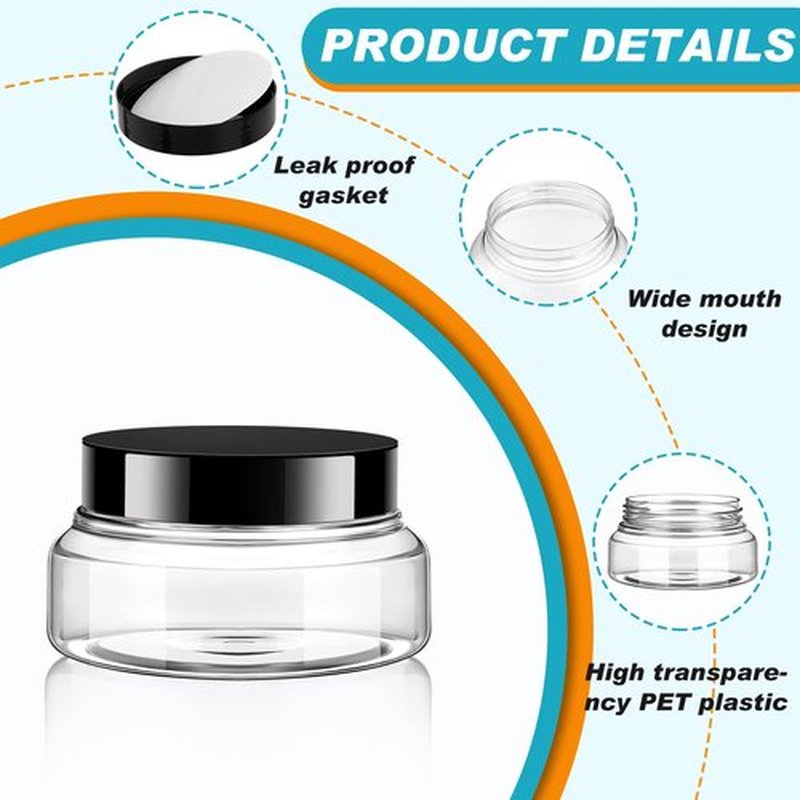 Tessco 24 Pack Plastic Jars with Lids Labels Plastic Containers Round Refillable Cosmetic Containers Empty Body Butter Jars Sugar Scrub Containers for Cosmetics (Clear,5 oz)