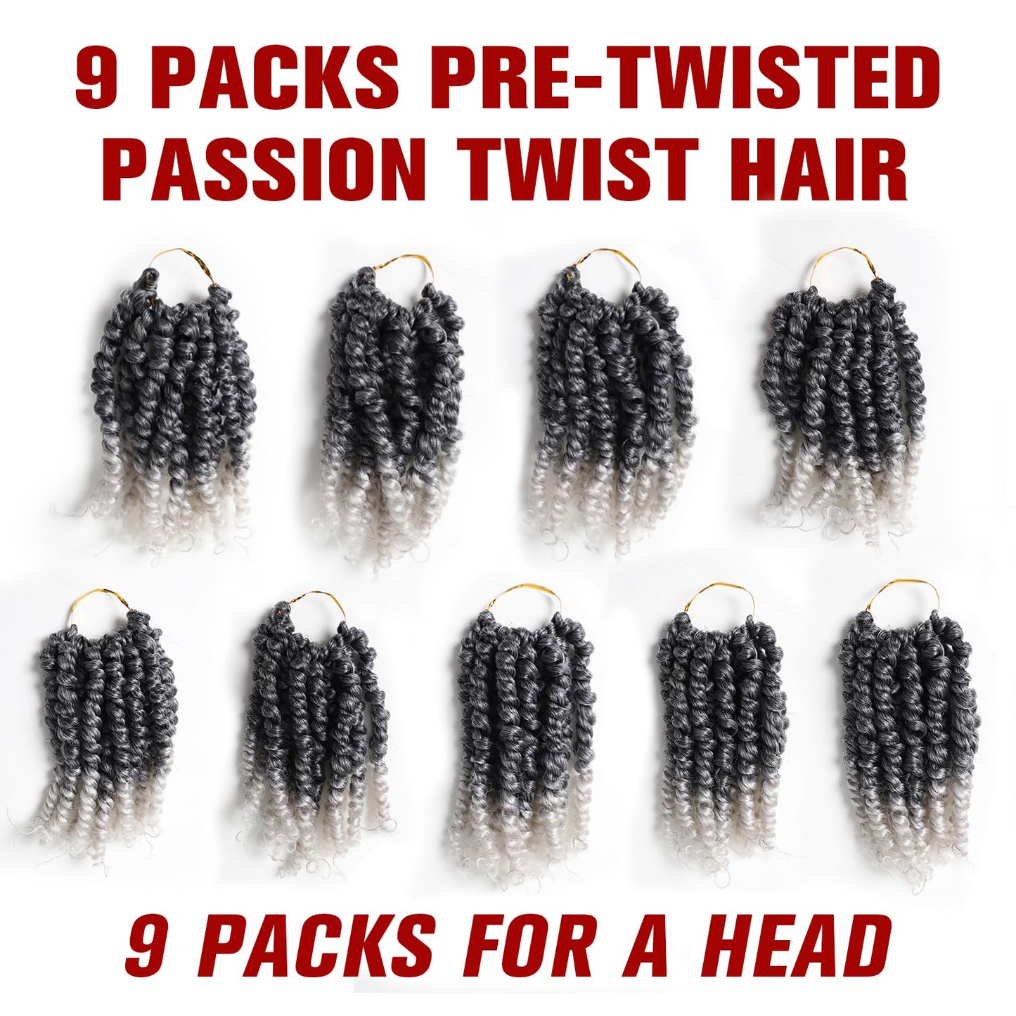 VIOLET Passion Twist Crochet Hair 6 Inch 9 Packs Passion Twist Hair Pre-twisted Crochet Hair for Black Women(TGray, 6 Inch, 9 Packs)