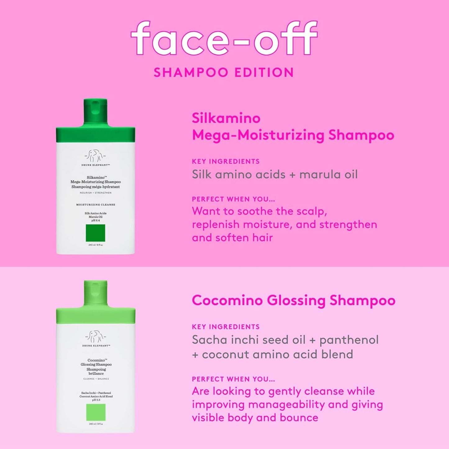 Drunk Elephant Silkamino Mega-Moisturizing Shampoo - 240 ml/8 fl oz - Silk Amino Acids - Clean Clinical - Sulfate-Free - Cruelty-Free - Dermatologist-Tested - Free of Essential Oils, Silicones, SLS