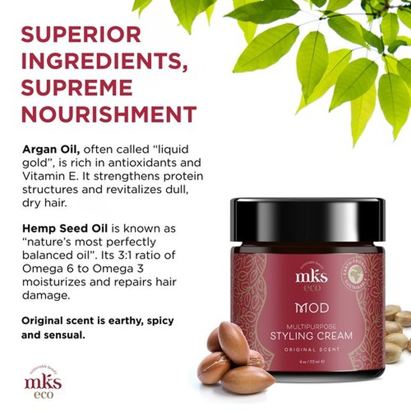 MKS eco Mod, Original Scent - 4 oz - Multipurpose Styling Cream - Hemp Seed Oil, Moroccan Argan Oil - Vegan & Cruelty Free