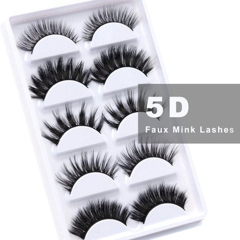Veleasha Lashes 5D Faux Mink Lashes 100% Handmade Luxurious Fake Eyelashes Lightweight Fluffy False Eyelashes 5 Pairs Pack (Mixed)