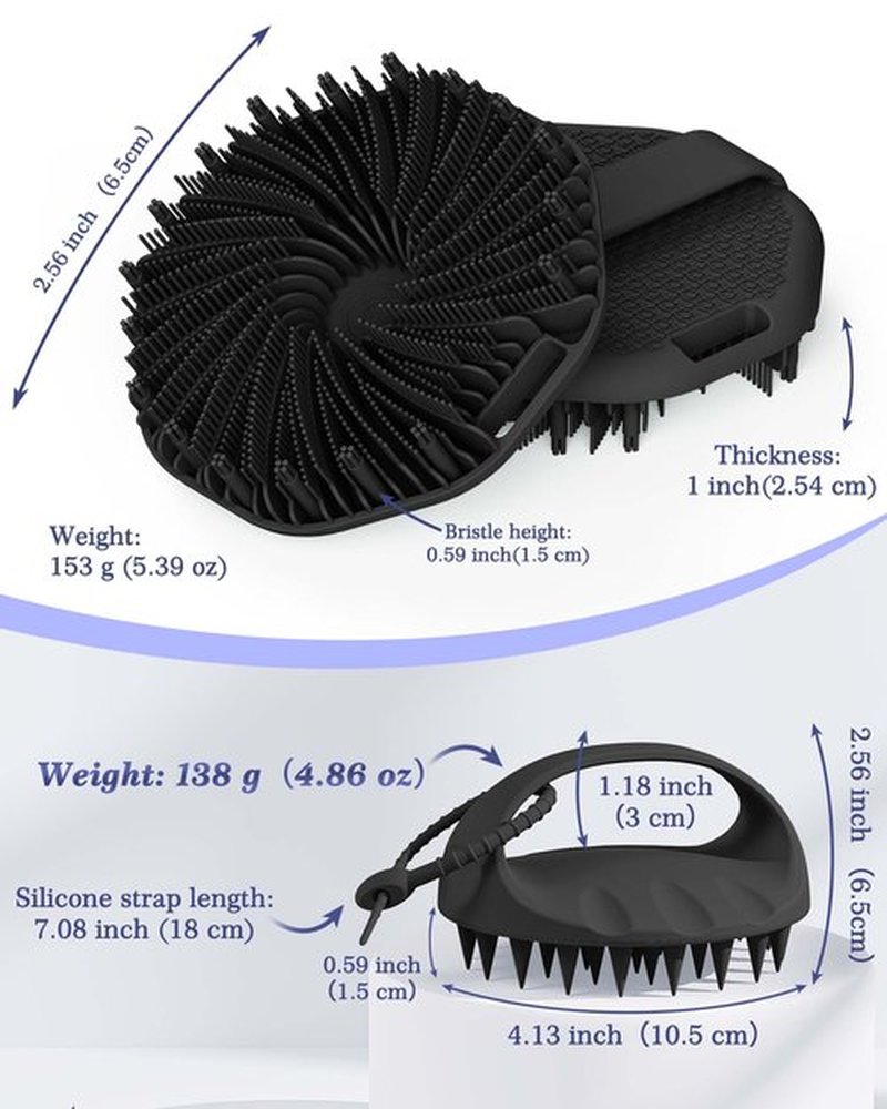 Manmihealth Slicone Scalp Massager & Upgrade Silicone Body Scrubber Set 2 PCS, Extra-Large Shampoo Brush & Body Scrubbers for Use in Shower with a Free Silicone Strap & Hook Style 2 (Black*2)