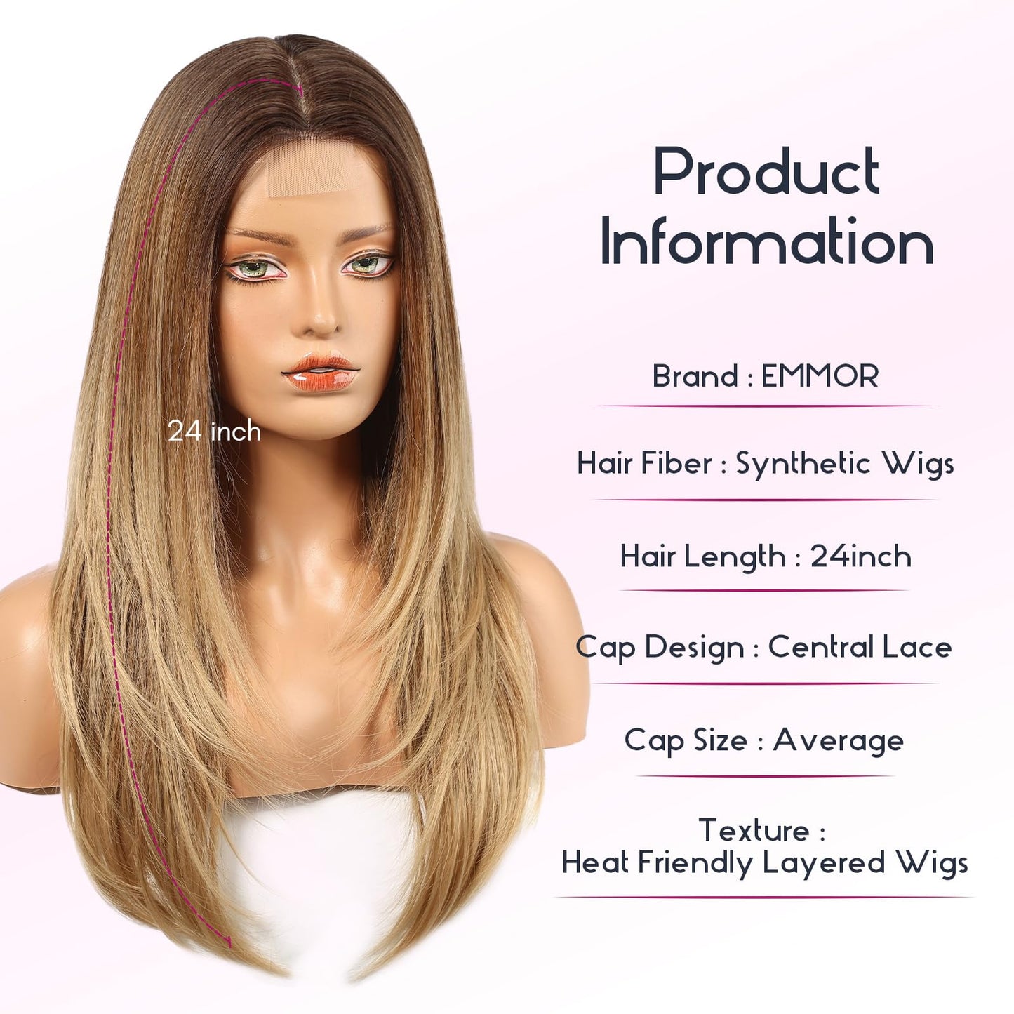 EMMOR Long Layered Wigs,Natural Central Lace Bob, Premium Heat-Resistant Synthetic Straight Wigs for Women Daily Use(Ombre Blonde)