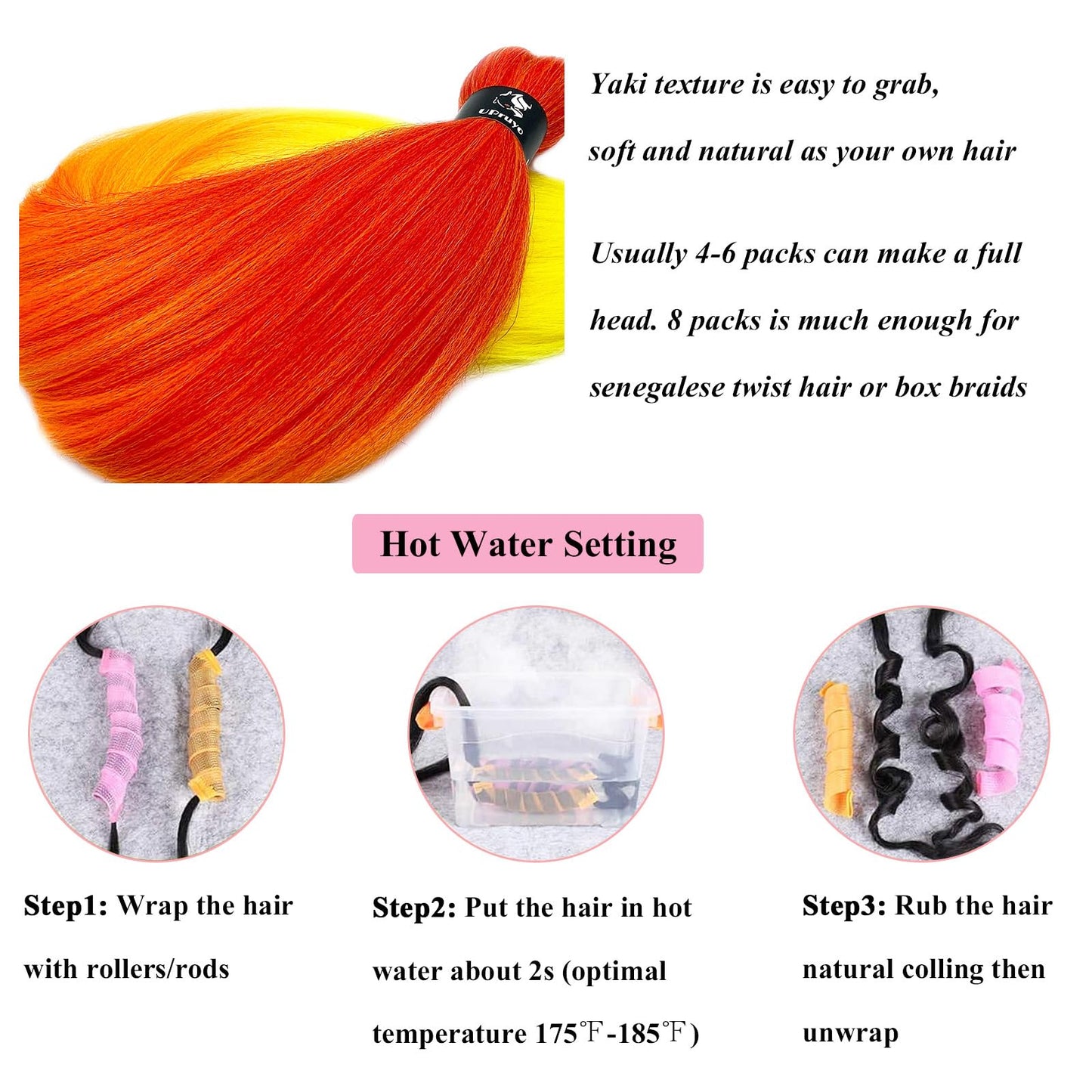 UPruyo Red Orange Yellow Ombre Braiding Hair Pre Stretched Kanekalo Colored Braiding Hair Extensions for Braiding Box Braids Prestretched Pre Sectioned Braiding Hair Ombre 26 inch