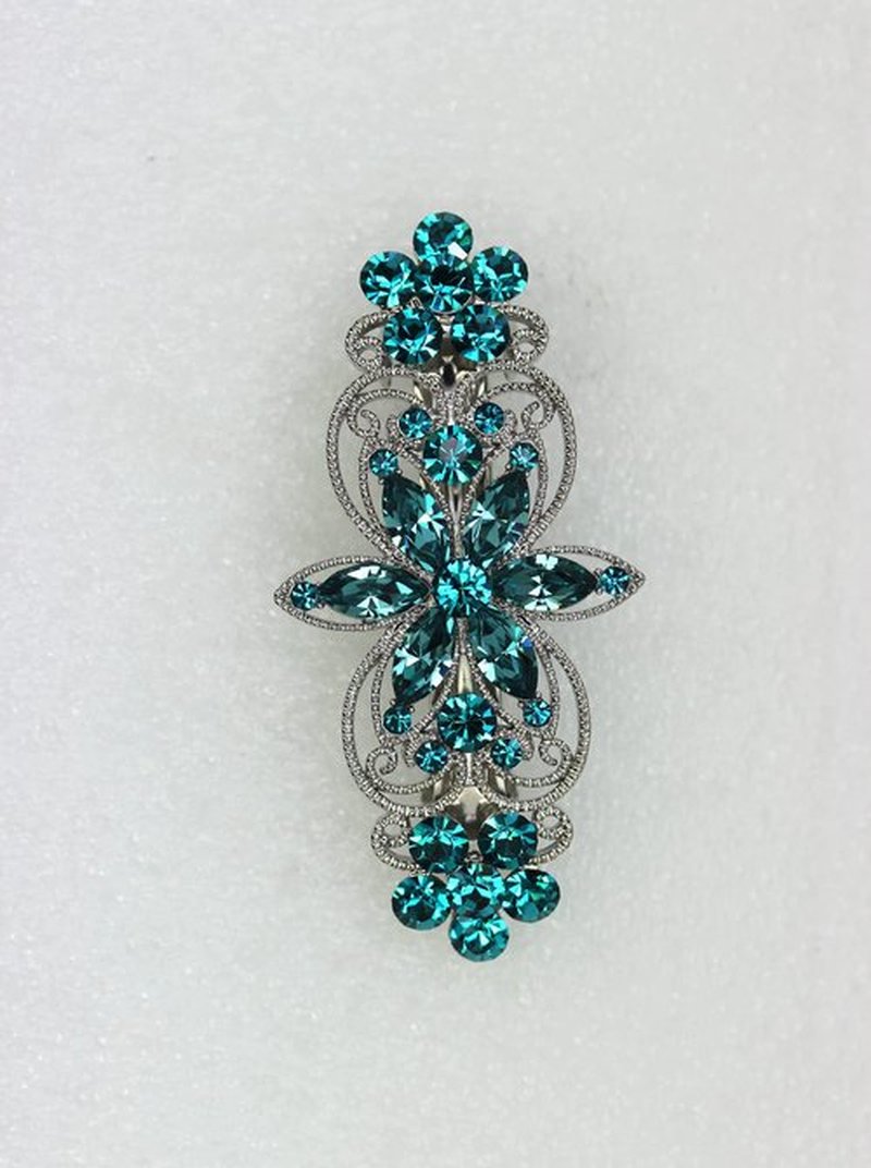 Faship Gorgeous Malibu Blue Rhinestone Crystal Flora Hair Barrette Clip