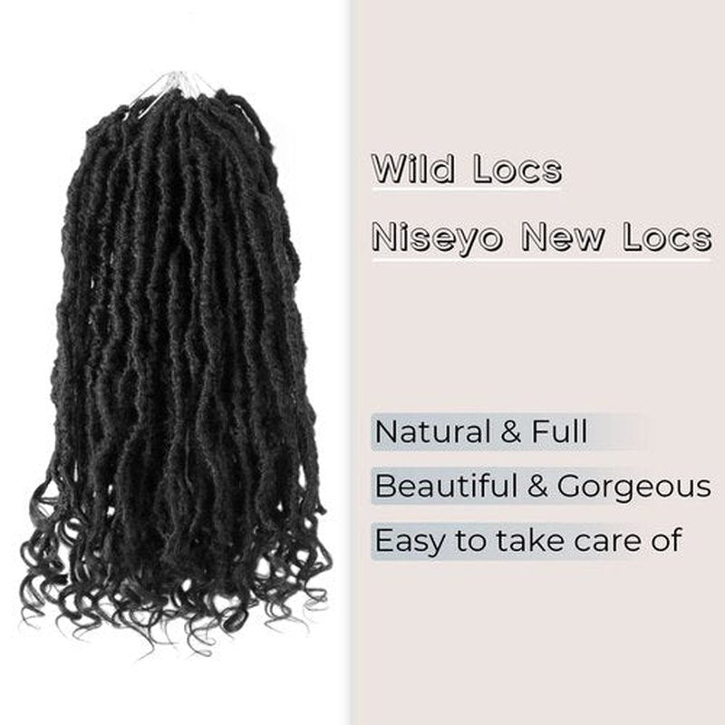 Niseyo Wild Locs 14 Inch Distressed New Faux Locs with Curly Ends 8 Packs Long Soft Pre-looped Goddess Locs Crochet Hair (1#, Jet Black)