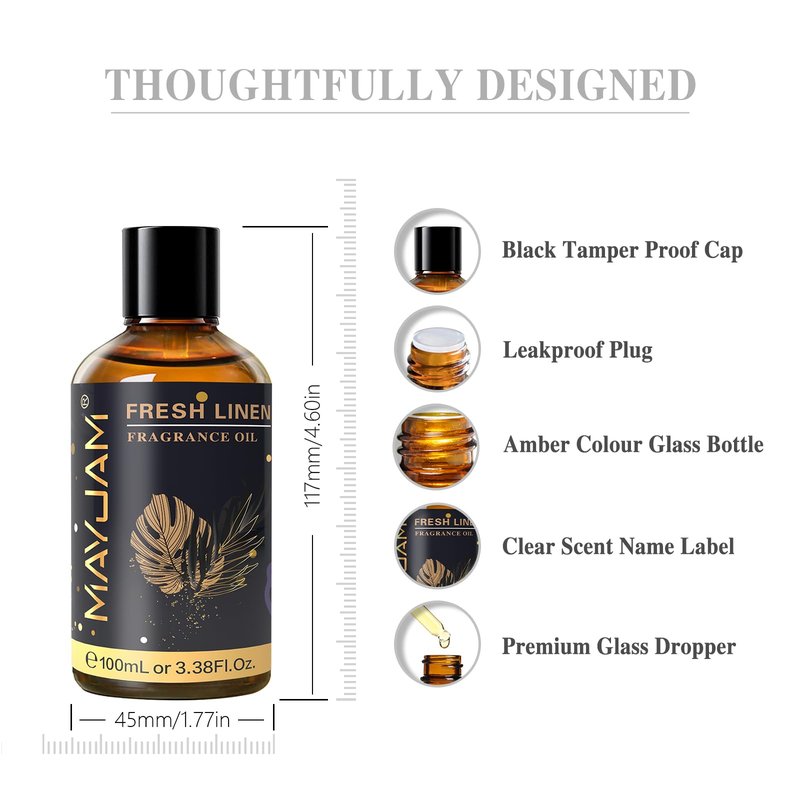 MAYJAM 100ML/3.38FL.OZ Fresh Linen Fragrance Oils with Glass Dropper, Essential Oils for Diffusers for Home, Long Lasting Scented Oils for Diffusers Soap Candle Making