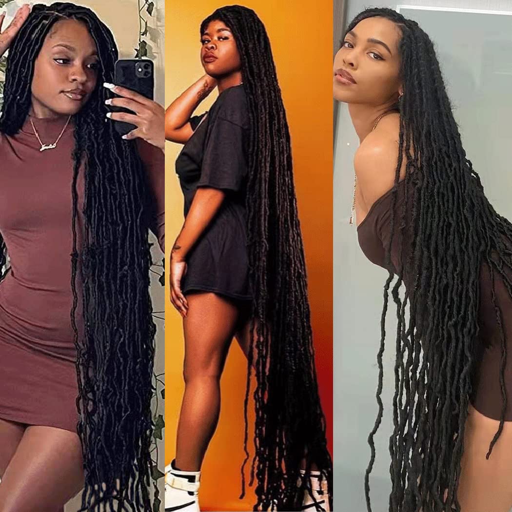 40 Inch Super Long Soft Locs Crochet Hair Pre Looped 6 Packs New Faux Locs Crochet Braids Goddess Locs Dreadlocs Synthetic Hair For Black Women (1B, 40 Inch 6PACK)