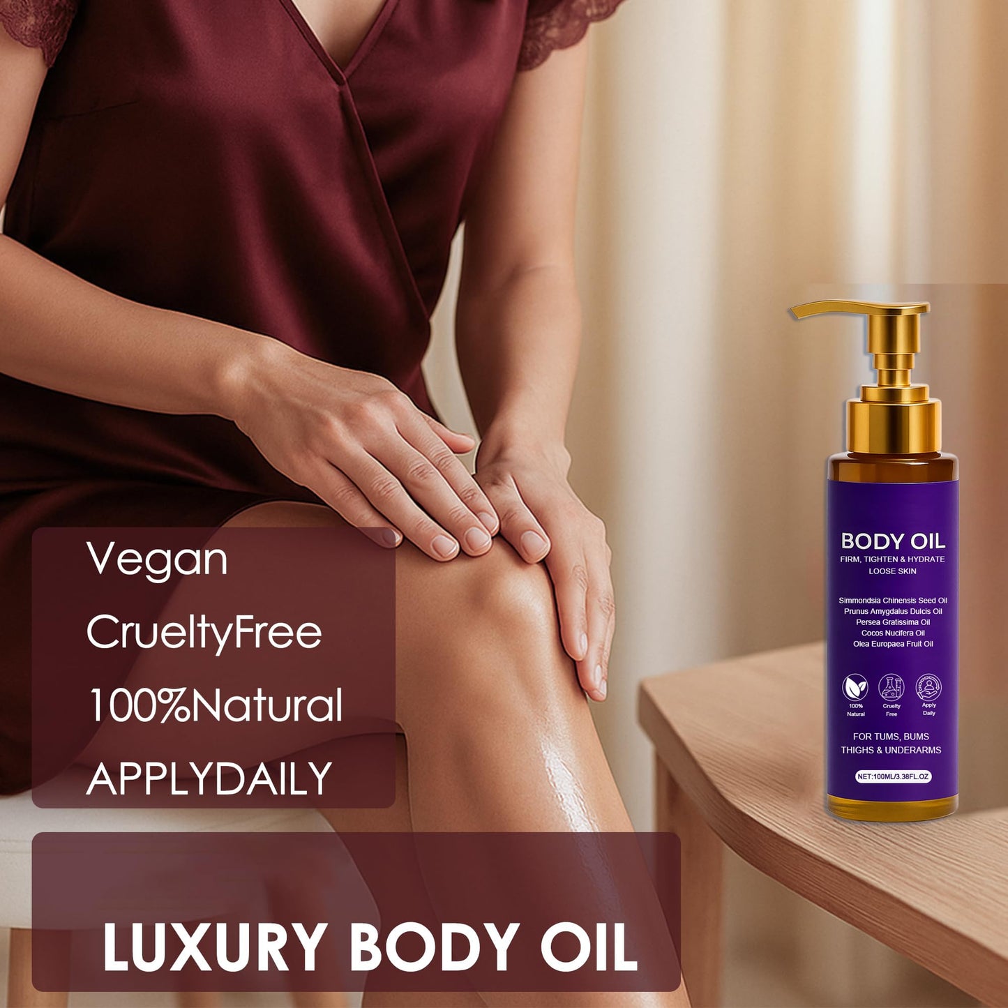 Zotreval Body Firming Oil, Luxury Body Oil for Crepe Skin, Firming Tightening & Hydrating Body Serum with Vitamin E and Sweet Almond Oil, Smooths Skin for Women