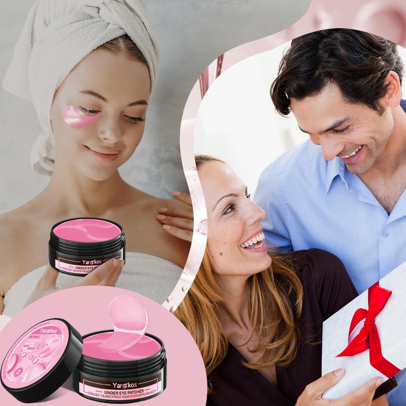 2 Packs 60 Pcs Under Eye Patches, Pink+Green, 30 Pairs Women Undereye Mask for Puffy Eyes Dark Circles Treatment, Men Collagen Gel Pads Hydrating for Eye Bags Puffiness Wrinkle, Beauty Skin Care
