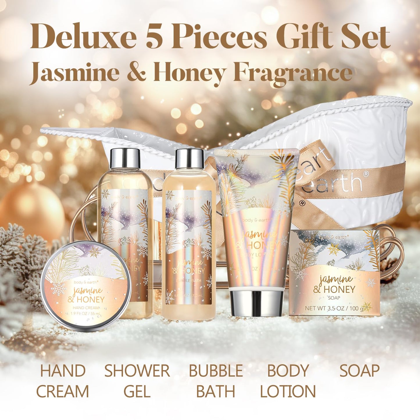Jasmine & Honey Gift Set for Women - Luxurious Bubble Bath & Hand Cream - Perfect Holiday Gift Basket