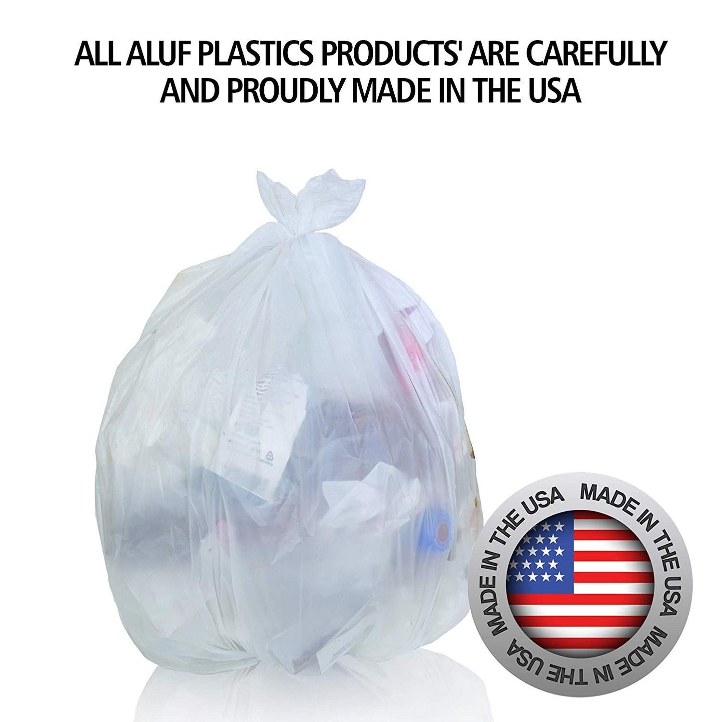 Aluf Plastics High Density Trash Bags, 16 Gallon, 1000 Count, 8 Micron (eq), 24" x 33", Clear, for Bathroom, Office, Industrial, Commercial, Janitorial, Municipal, Recycling