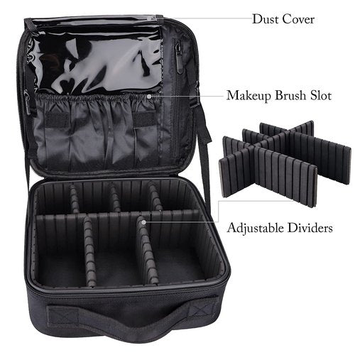 gzcz Travel Makeup Bag 10.4 Inches Portable Makeup Case Cosmetic Train Case Organizer Artist Storage Bag With Adjustable Dividers For Cosmetics Brushes Toiletry Jewelry Digital Accessories (Black)