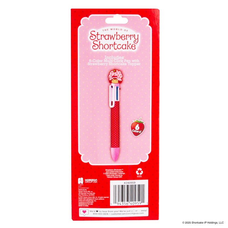 Strawberry Shortcake™ Multi-Click Pen, 6-Color Retractable Ballpoint with Strawberry Shortcake Topper – Cute Stationery Gift for Kids Ages 6 and Up