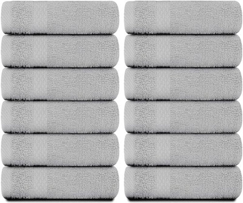 White Classic Luxury Cotton Washcloths - Large Hotel Spa Bathroom Face Towel | 12 Pack | Dolphin Gray