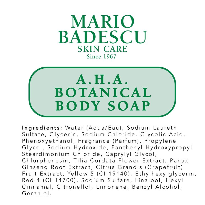 Mario Badescu AHA Botanical Body Wash Moisturizing, Clarifying and Gentle Exfoliating Wash for Brighter, Softer and Smoother Skin, Body Soap Infused with Glycolic Acid & Fruit Enzymes, 8 Fl Oz