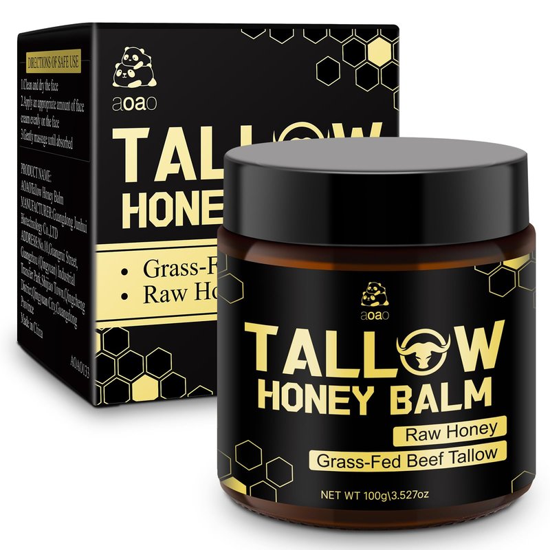 Tallow Honey Balm for Face & Body, Moisturizer with Organic Grass-Fed Beef Tallow & Raw Wild Honey, Not Diluted, Natural Hydration, Soothes & Nourishes Dry, Sensitive, Cracked Skin (Tallow Honey_1)