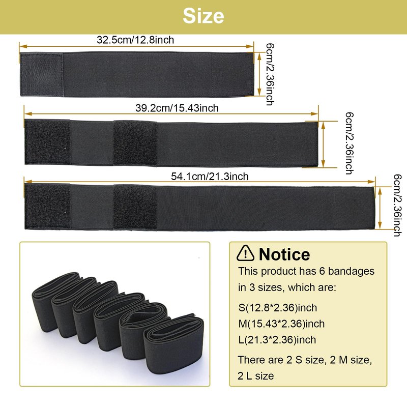 Elitzia Elastic Bandages 6-Pack for Lipo Machine Pads - 3 Sizes (21.85/19.4/12.9 Inch) | High-Density Fabric Straps, Body Contouring, Multi-Use Beauty Device Accessories ET2021P