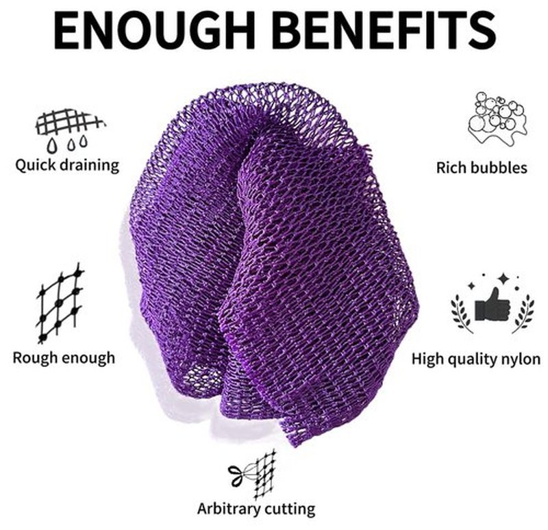 SPMKTBOZAI African Net Sponge Authentic, 2 Pieces African Exfoliating Sponge Real African Net Black Owned, African Bath Sponge Back Scrubber, Body Exfoliator Shower Bath Accessories (Purple, sky blue)