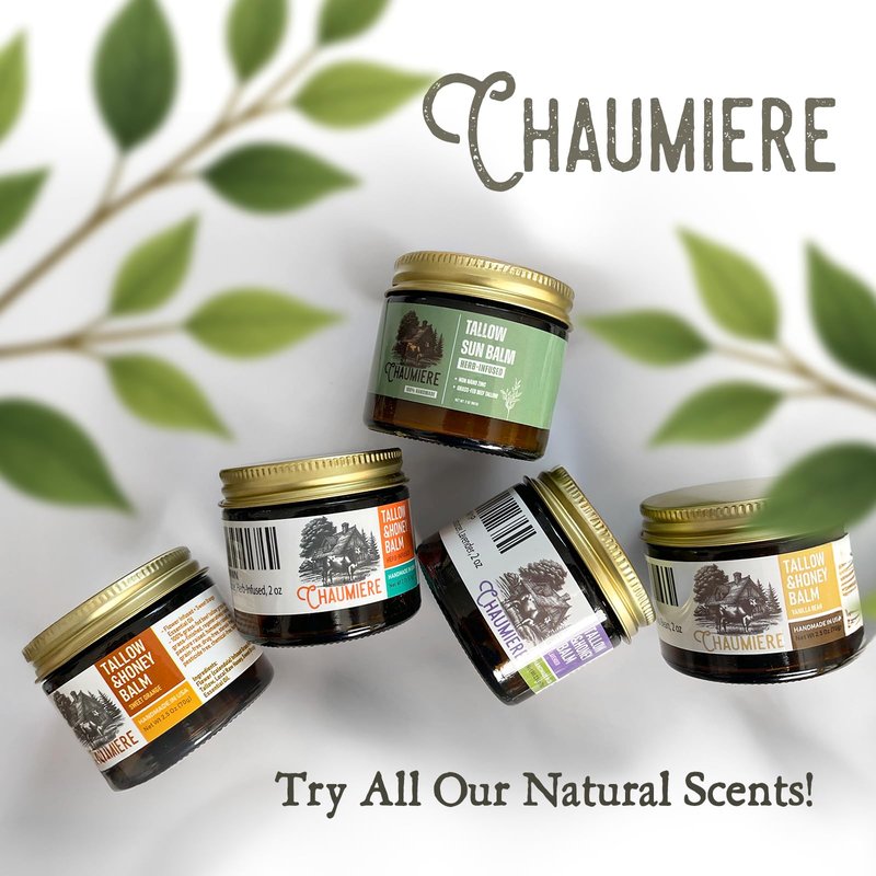 Chaumiere Herb Infused Organic Grass Fed Beef Tallow Honey Balm - Face Moisturizer with Raw Honey & Natural Herbs - Whipped Cream for Dry & Sensitive Skin - 2.5 oz (Sweet Orange)