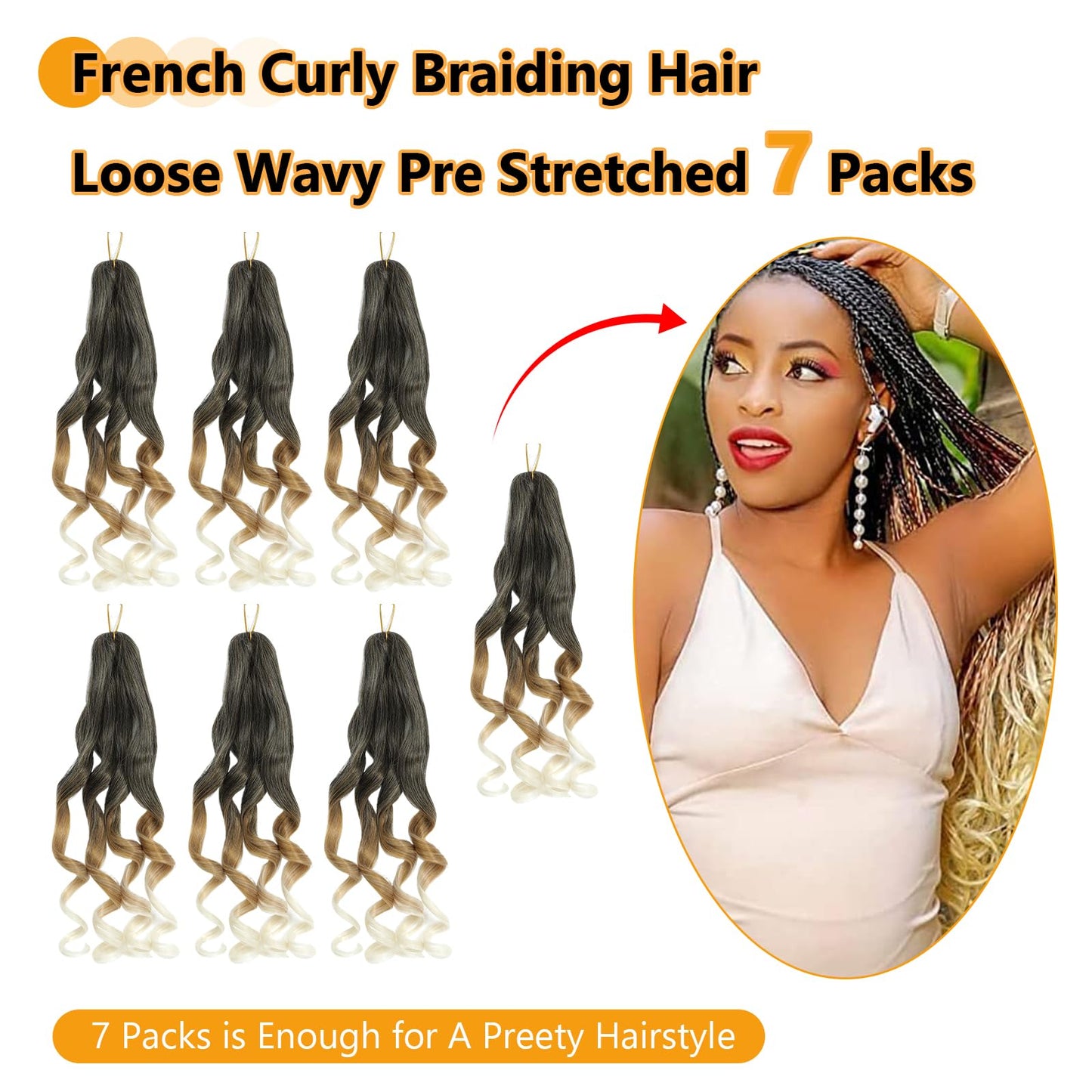 French Curl Braiding Hair Pre Stretched 16 Inch Braiding Hair 1B/27/613 Loose Wavy Pre Streched Braiding Hair for Black Women (16 Inch(7Packs), 1B/27/613)
