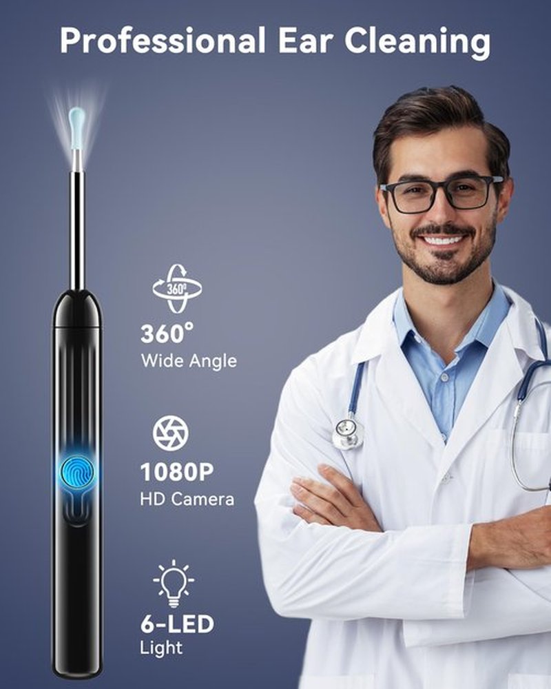 Ear Wax Removal Tool Camera, 1080P HD Scope and 6 LED Lights, Ear Cleaner with Camera, Ear Cleaning Kit - Earwax Remover Tool with 5 Spoon (Onyx)