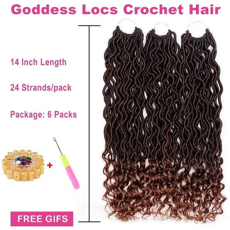 6 Packs Goddess Locs Crochet Hair Wavy Curly Faux Locs Crochet Braids Synthetic Hair Extensions Dreadlocks Crochet Locs Low Temperature Braiding Hair (14" (6 Packs), #T30)