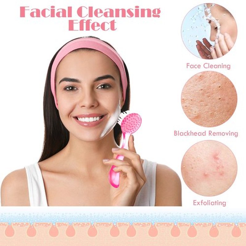 3 Pieces Facial Cleansing Brush Acrylic Handle Face Scrubbers Soft Bristle Exfoliator Cleaner Brush Scrub Exfoliating Facial Brush for Face Care Makeup Skincare Removal (Pink)