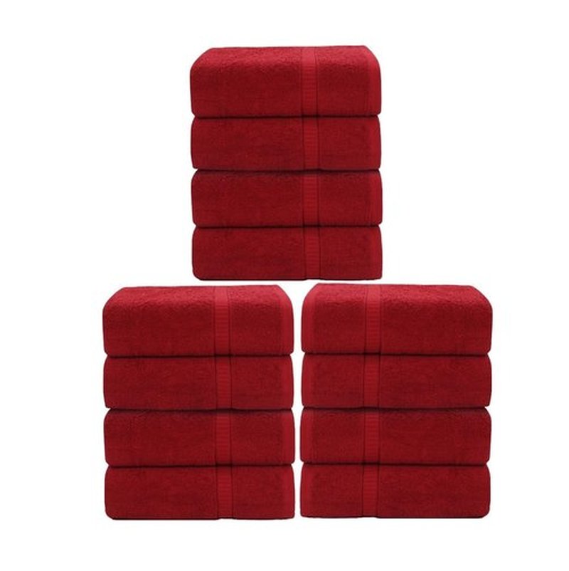 GOLD TEXTILES 100% Cotton Washcloth - 12 Pack | 13x13 inches | Red - Ultra Soft, Highly Absorbent, Long Lasting and Quick Drying - Hotel & Spa Collection Cool Feel Fingertip Towels (12, Red)