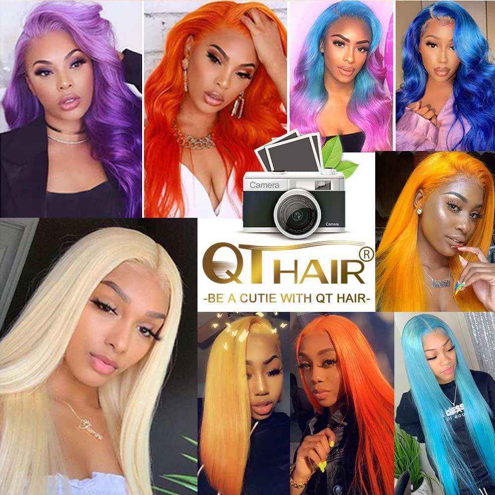 QTHAIR 14A Russian Blonde #613 Transparent Lace Frontal 14in 100% Platinum Blonde Human Hair for All Women (14",#613 Platinum Honey Blonde Closure Transparent Color Lace)