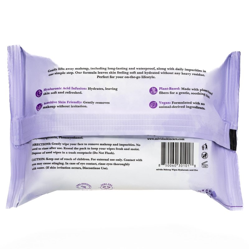 mivida Hypoallergenic Makeup Remover Wipes With Hyaluronic Acid, Dermatologist Tested Alcohol Free & Fragrance Free Makeup Wipes For Sensitive Skin, Make Up Remover, Travel Friendly 2 × 25 Count