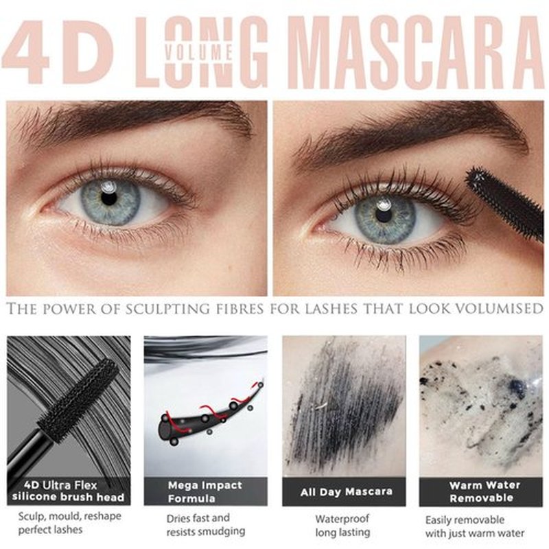Mascara Volume and Length, 2 Pack Waterproof Mascara Black, 4D Silk Fiber Mascara Black, Long-Lasting Lengthening Voluminous Mascara, Feathery Soft Full Amazing Lashes Mascara