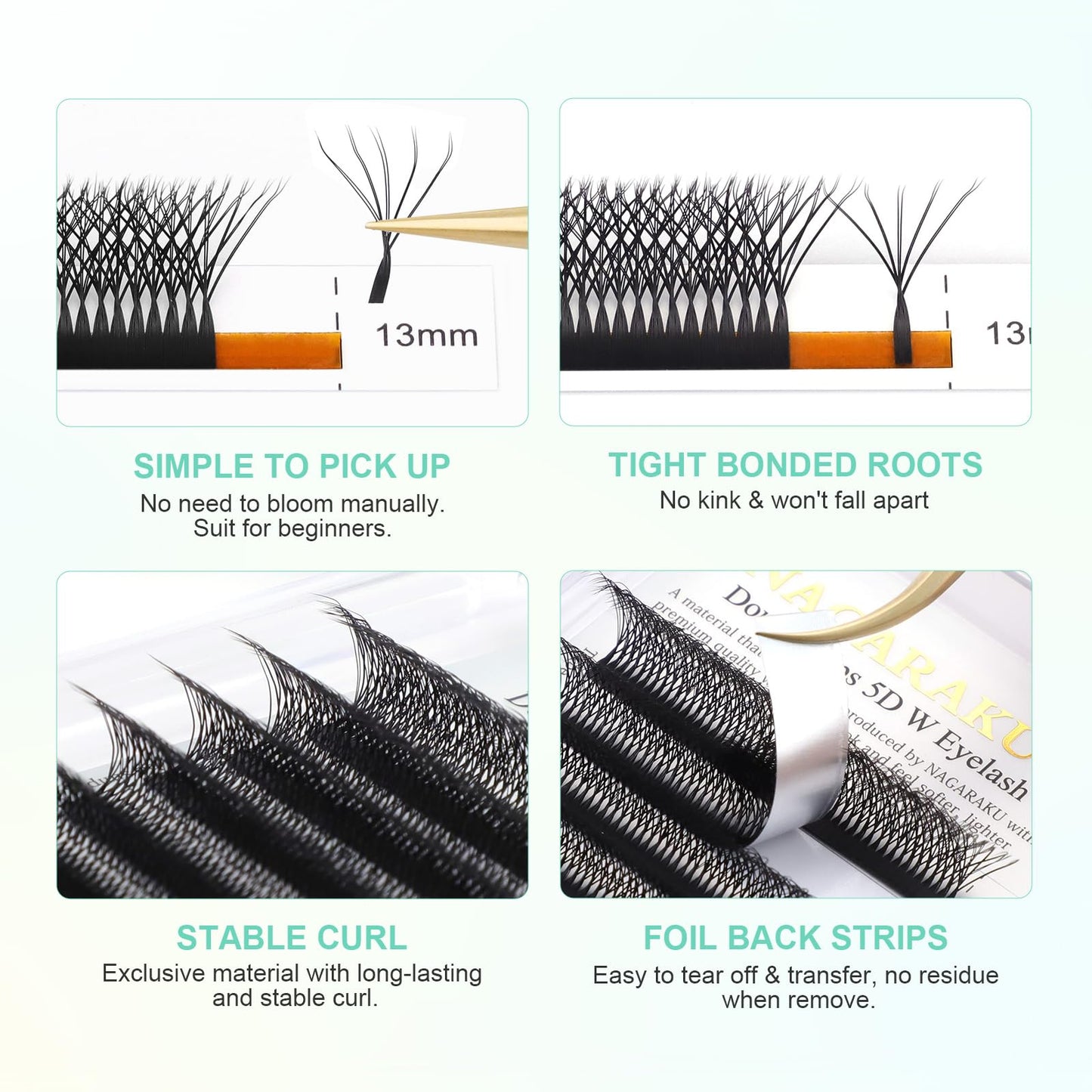 NAGARAKU Double Tips 5D W Eyelash Extensions Supplies Thick W Lash Extensions Premade Fans Russian Volume Faux Mink Matte 12 rows Cluster pre Fanned Eye yy Lashes 0.07mm D (8-15mm) Mix
