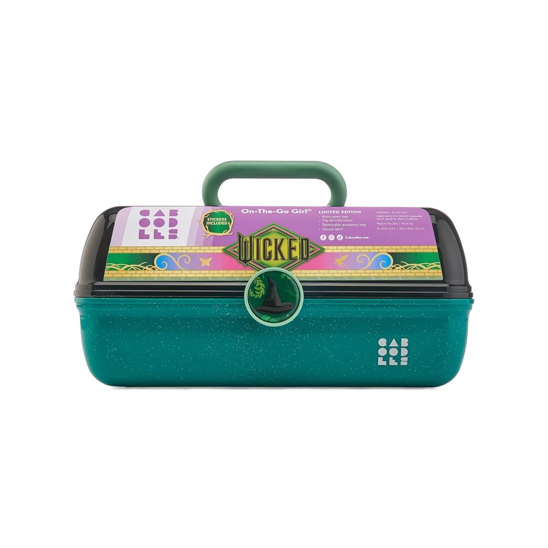 Caboodles On-The-Go Girl Makeup Box, Wicked: For Good Elphaba Essence Limited Edition, Hard Plastic Makeup Organizer Box, Built-In Mirror, Secure Latch, Includes a Wicked-Themed Sticker Sheet