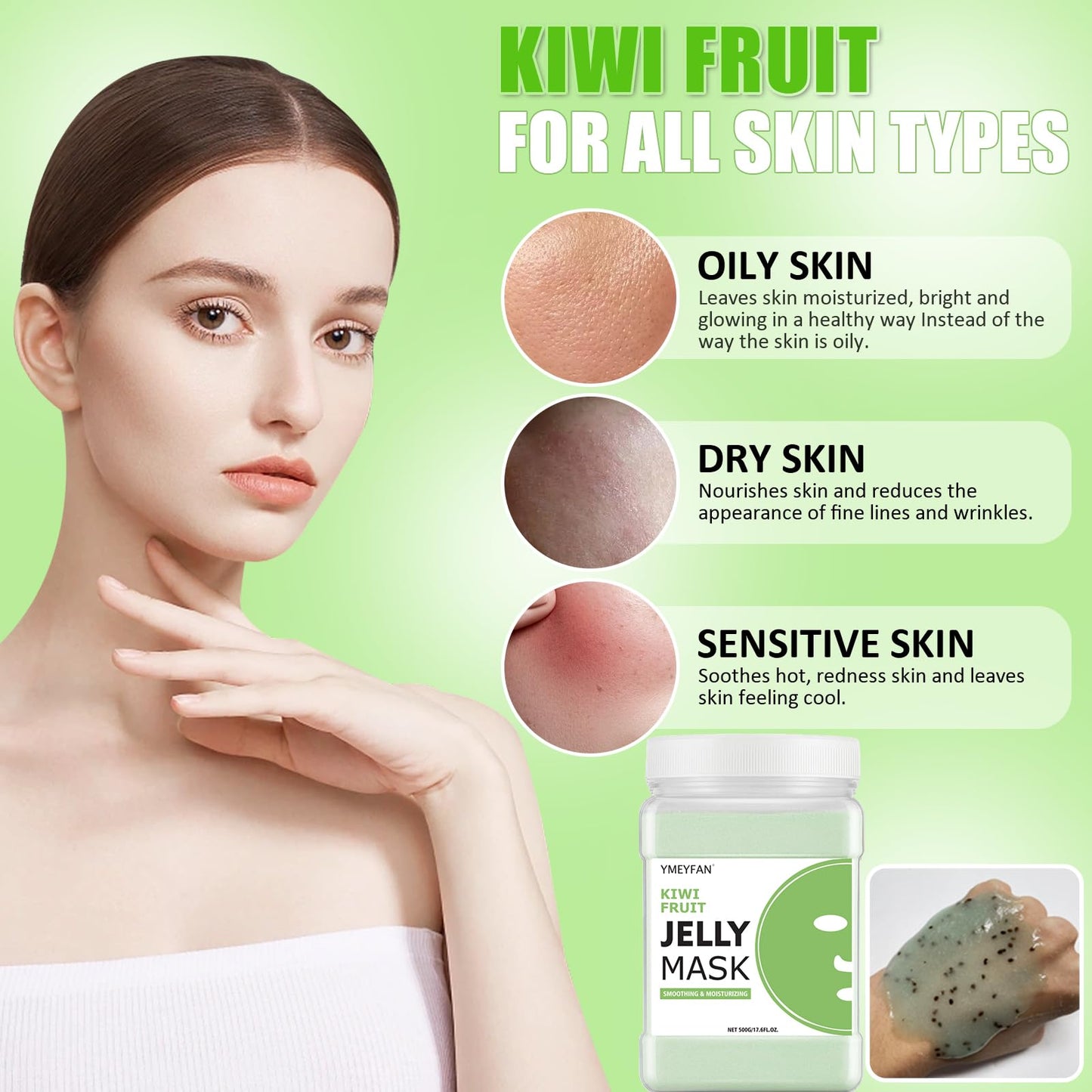 YMEYFAN Jelly Mask for Facials Professional - Kiwi Hydro Jelly Mask Powder, Moisturize & Soothing Face Skin Care for Facial Vajacial Peel Off Mask, Esthetician Supplies, Natural Ingredients Unscent