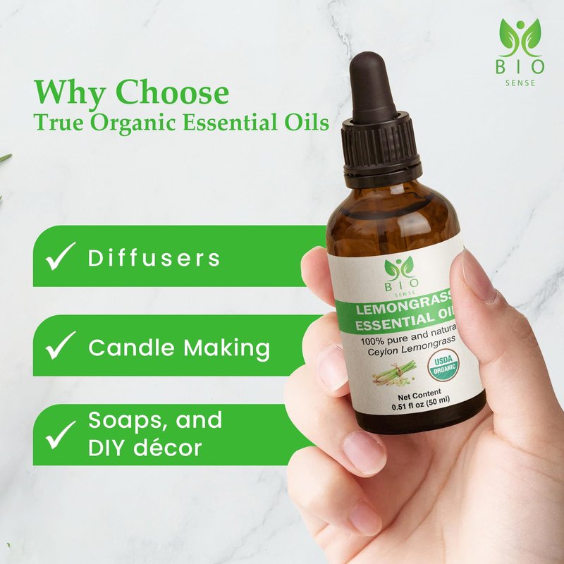 Bio Sense Organic Lemongrass Essential Oil |100% Pure & Organic Lemongrass Essential Oil | Use for Diffuser and Candle Making.