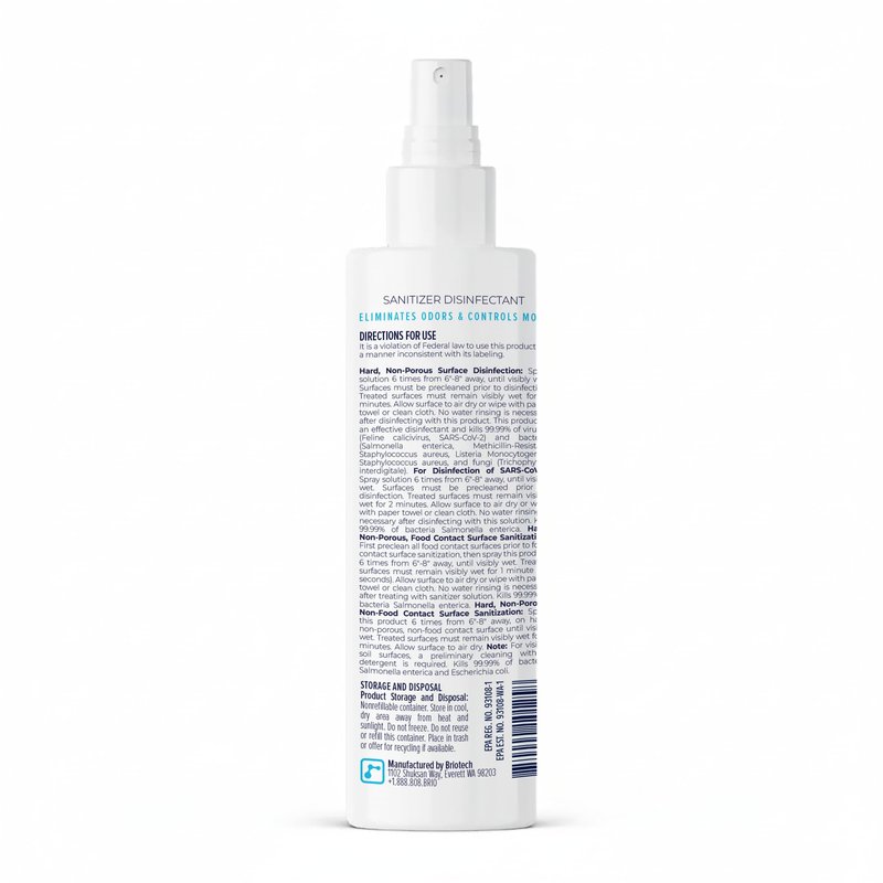 BRIOTECH Sanitizer Disinfectant Hypochlorous Spray, Kill 99.99% of Viruses & Bacteria, Control Mold, Eliminate Odor, Gentle for Nursery & Play Rooms, Food Contact Surface Sanitizer, 8.5 fl oz (2 Pack)