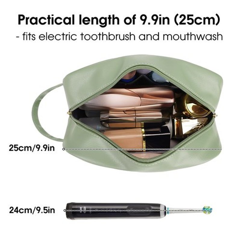 Narwey Vegan Leather Travel Toiletry Bag for Women Traveling Dopp Kit Makeup Bag Organizer for Toiletries Accessories Cosmetics (Green)
