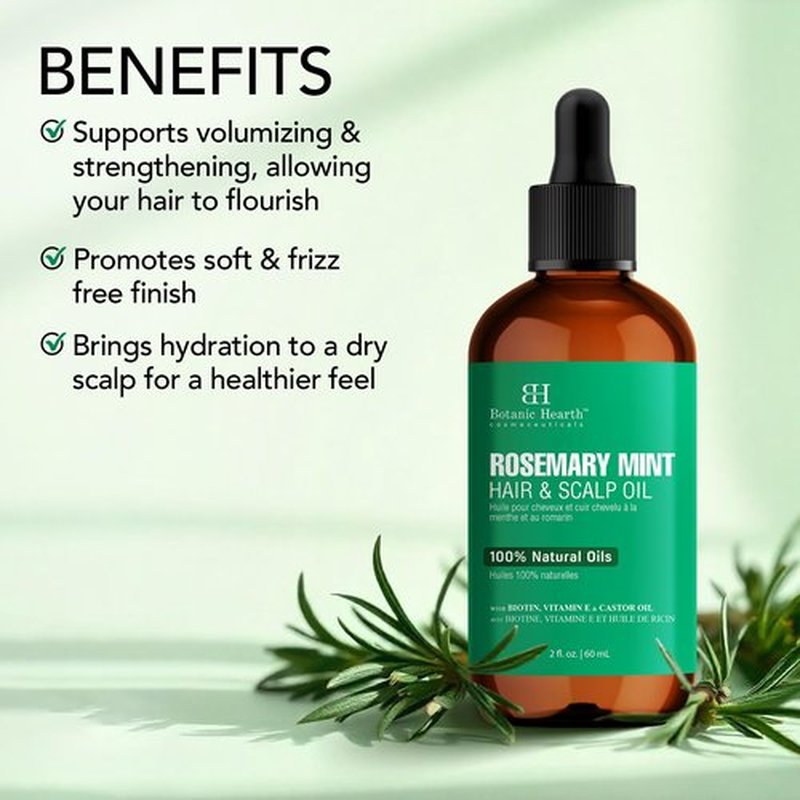 Botanic Hearth Rosemary Mint & Hair Scalp Strengthening Oil - 60 ml | Natural Hair Growth & Scalp Treatment | Nourishing & Strengthening Essential Oils for Thicker, Heal thier Hair