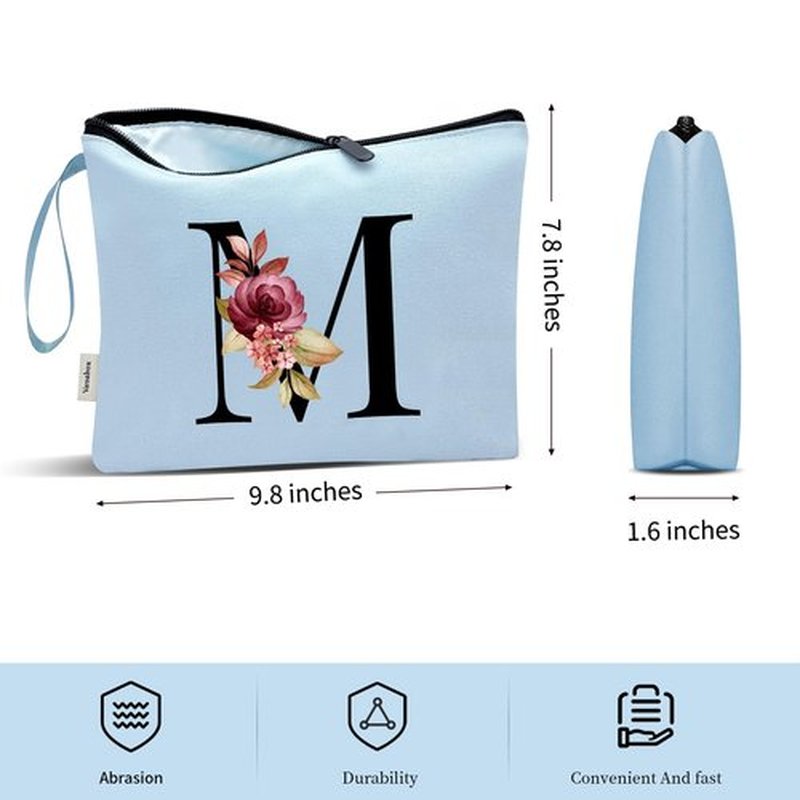 Vavabox A-Z Personalized Makeup Bag,Birthday Gifts for Women Mom,Gifts for Best Friend,Bride Bridesmaid Cosmetic bag (M, Blue)