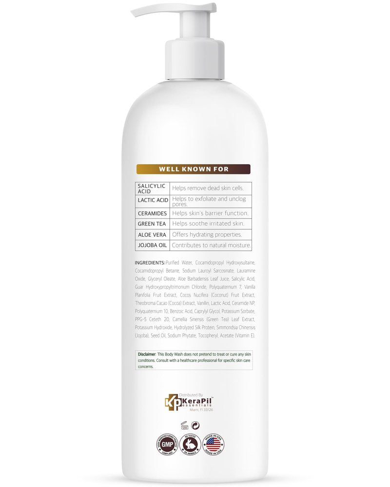 KERAPIL Exfoliating Body Wash, Coconut and Vanilla, 16 fl oz