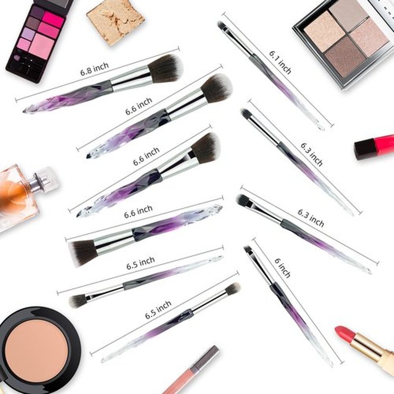 Premium Makeup Brush Set, 10pcs Complete Synthetic Kabuki Eye Shadow Concealer Make Up Brushes Beautiful Crystal Handle (Purple)
