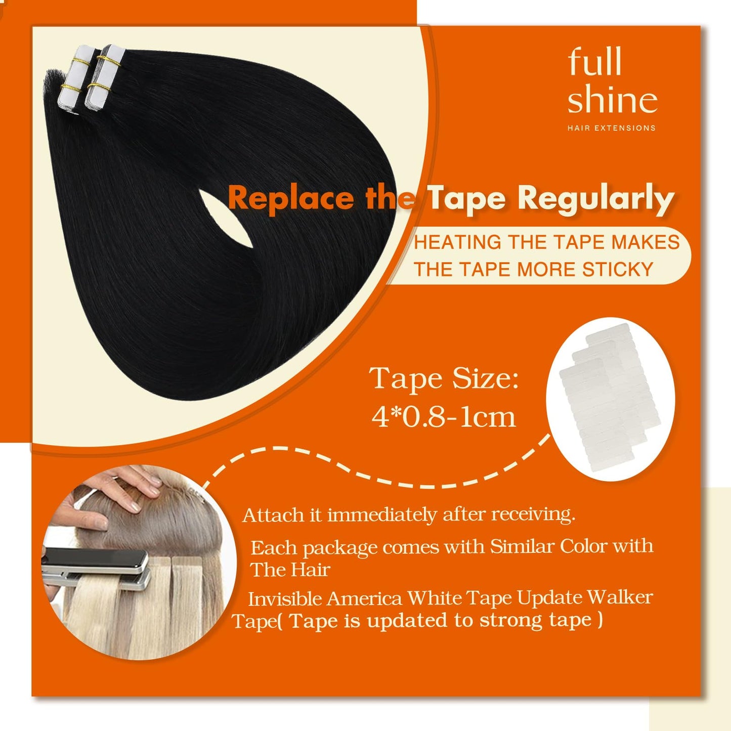 Full Shine Seamless Tape in Real Hair Extensions Color 1 Jet Black Double Sided Tape in Hair Extensions Human Hair 12 Inch Short Hair Cut Layered Hair Style 30G 20Pcs Adhesive Tape ins Thick End