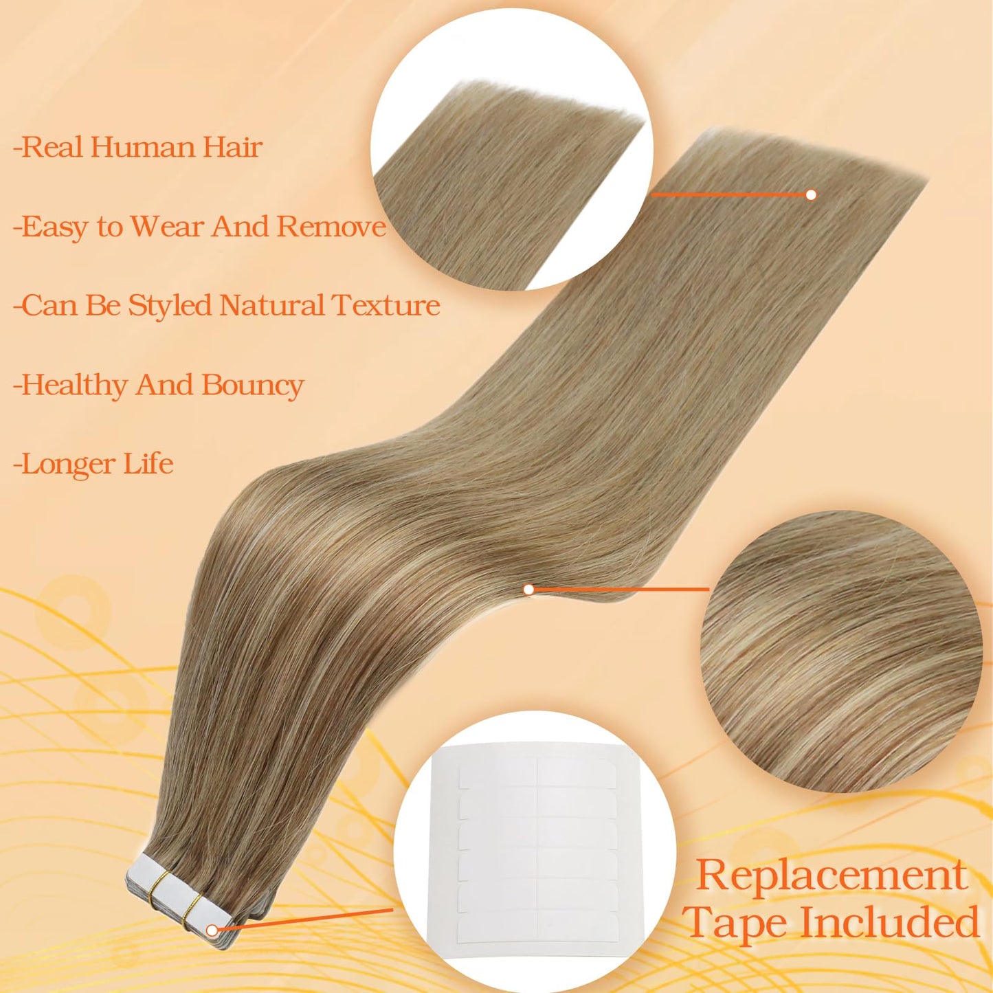 Full Shine Invisible Tape in Human Hair Extensions 14 Inch Double Sided Tape in Hair Extensions 50 Grams Seamless Tape in Hair Extensions Human Hair Color 10 Fading to 16 Highlight 16 20 Pcs for Women