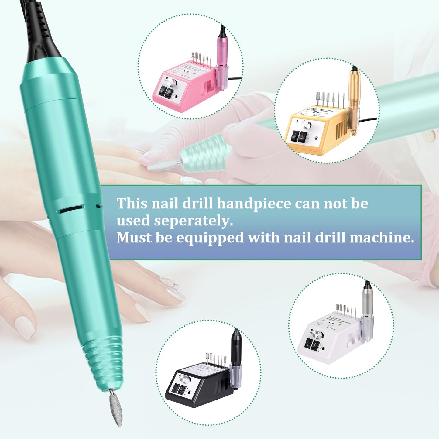 Nail Drill Handpiece Replacement for Professional Nail Drill Machine, 20000 RPM Handpeice Replacement Parts for SUBAY, ALLE˙S, HOINVO and JIASHENG, Green
