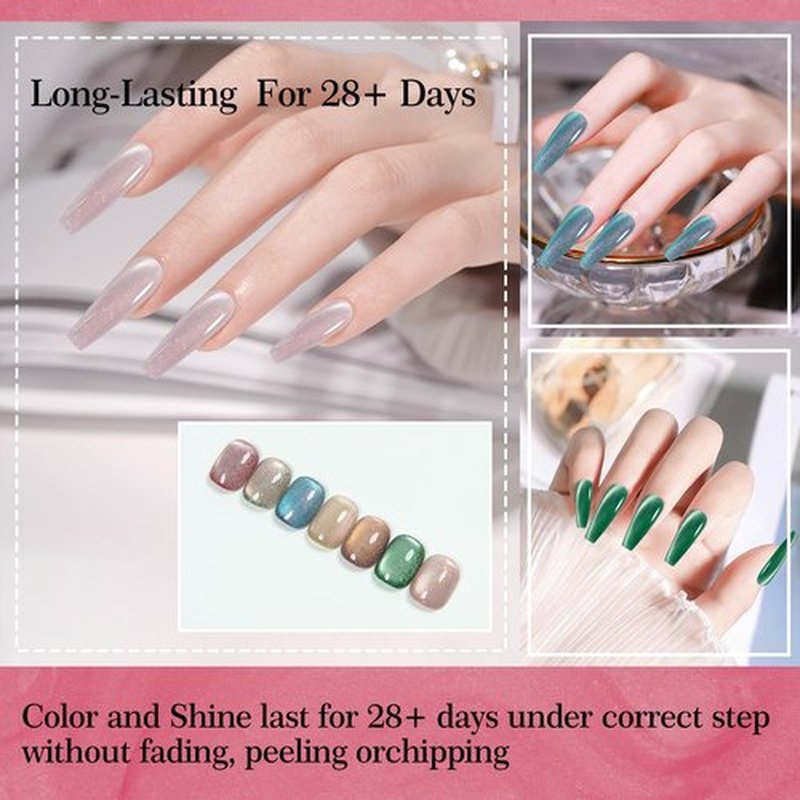 ADHERE Cat Eye Gel Nail Polish 12ml, 7 Colors Magnetic Gel Polish Set with 1 Magnets for Holographic Cat Eye, Salon Gel Manicure and Nail Art DIY at Home