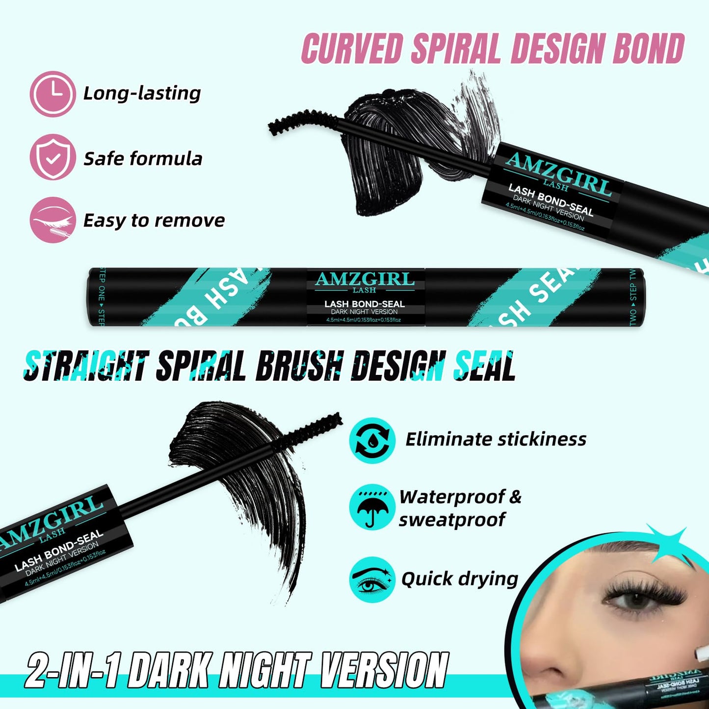 AMZGIRL LASH Midnight DIY Lash Extension Kit, 144 pcs Eyelash Clusters Kit Lash Bond and Seal, Lash Glue Remover and Applicator for Individual False Eyelashes Kit Lash Extensions(D-16mm Kit)