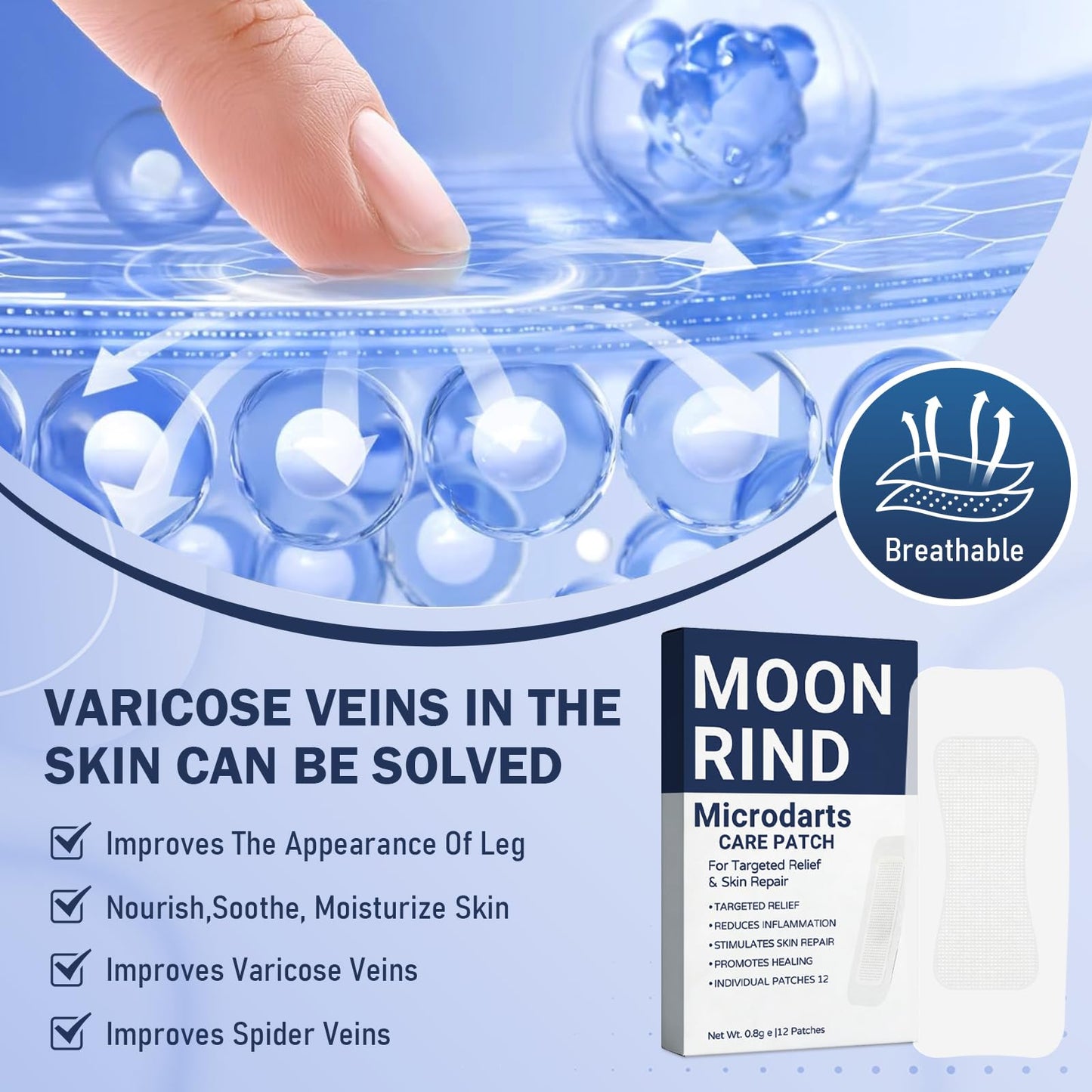 HENGRUNXIN Moonrind Vein Target Microdarts Care Patch, Relieve Leg Discomfort, Effectively Moisturizes, Deep Moisturizing Skin Treatment Mask for Leg Fatigue and Soreness (2PCS, 2 Box)