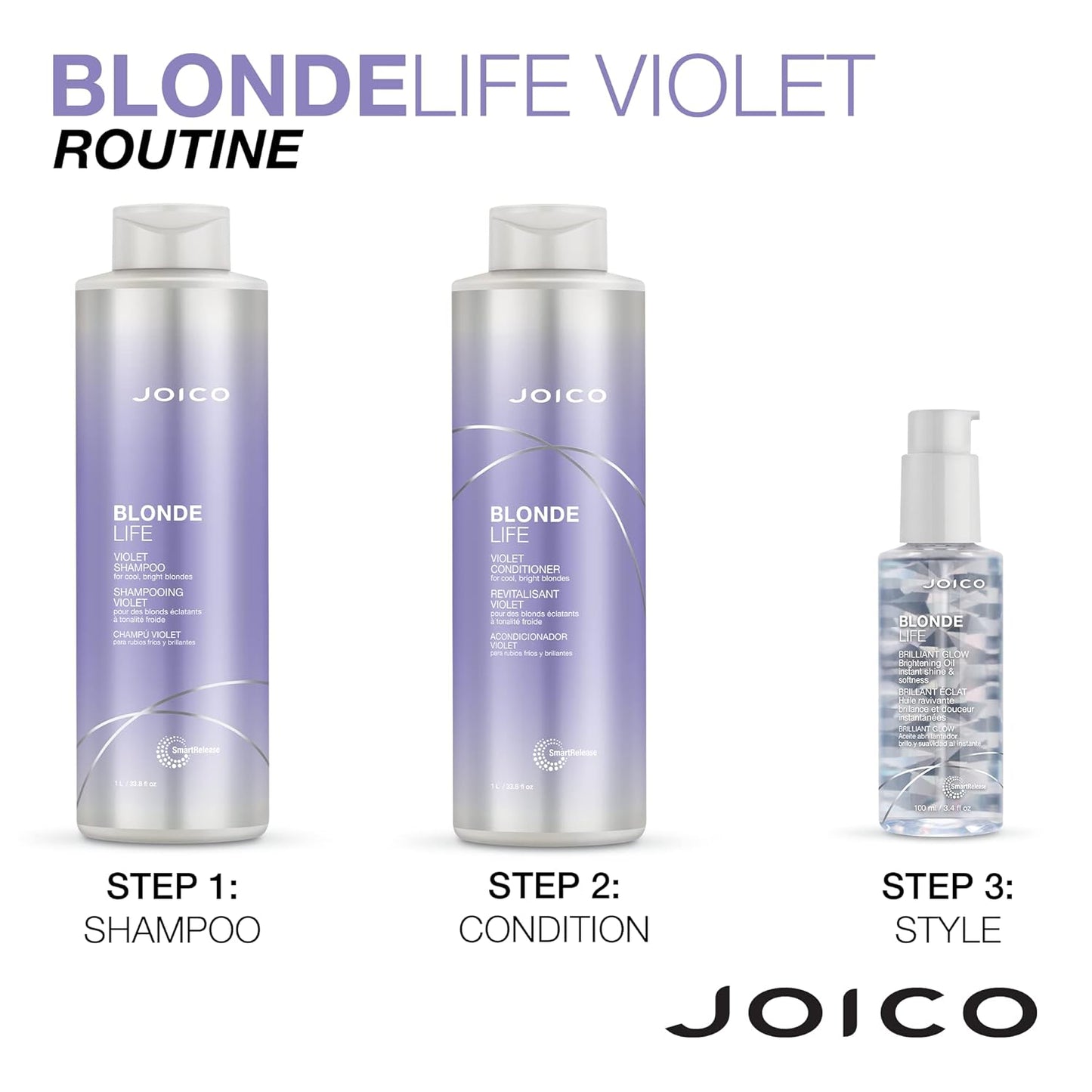 Joico Blonde Life Violet Conditioner | For Cool & Bright Blonde Hair | Neutralize Brassy Tones | Banish Yellow Tones | Boost Shine | Sulfate Free | With Monoi & Tamanu Oil