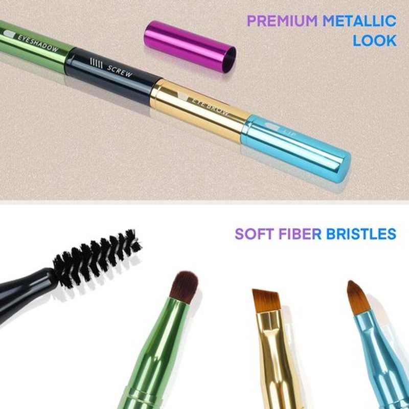 Unaone 4 in 1 Makeup Brush - Lip Brush for Lipstick, Eyebrow Brush, Eyeshadow Brush, Spiral Eyebrow Brush, Portable Detachable Multi-functional Lipstick Brush for Makeup